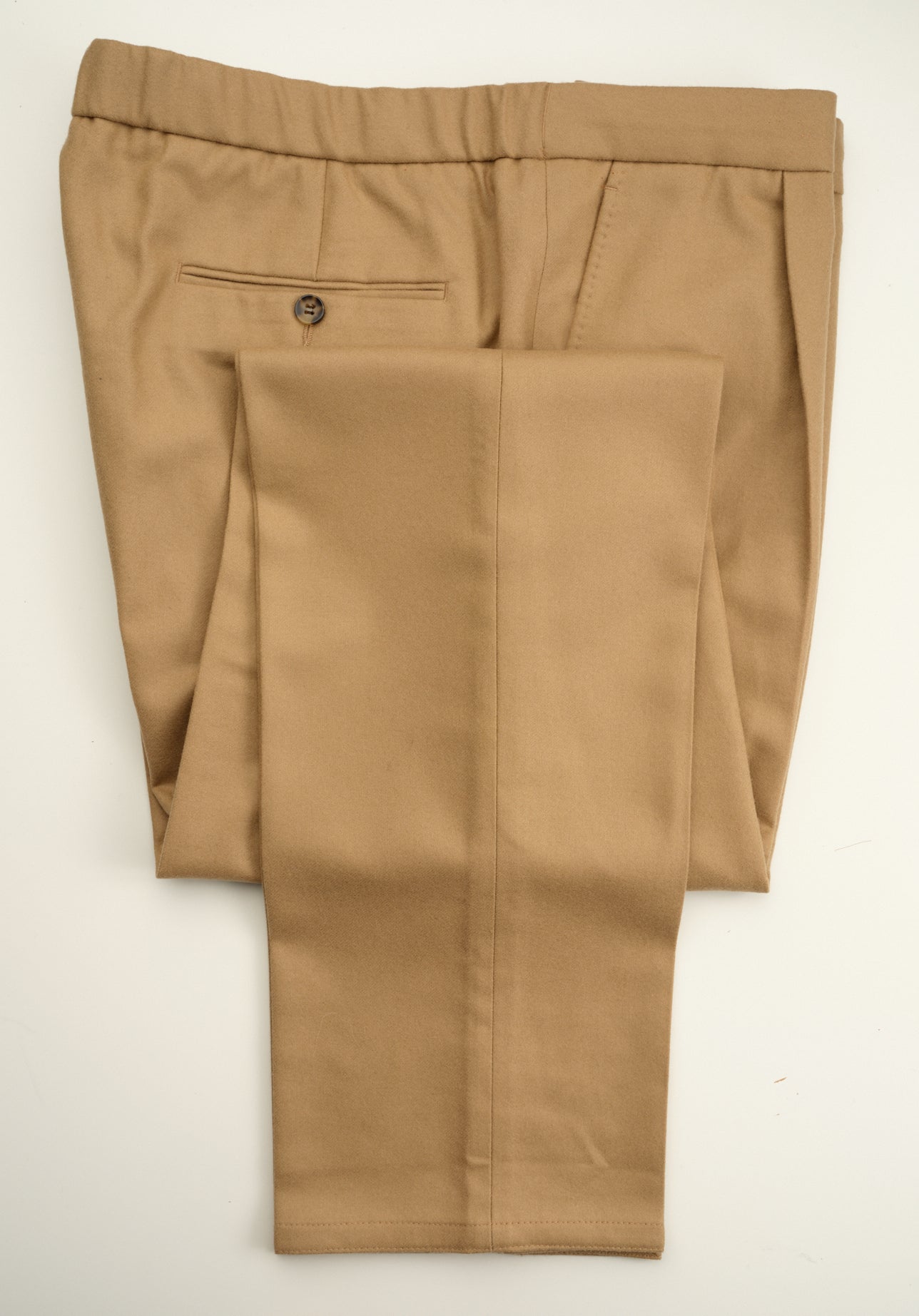 New Suitsupply Ames Pleat Camel Pure Circular Wool Flannel Drawstring Pants - Waist Size 34 and 38