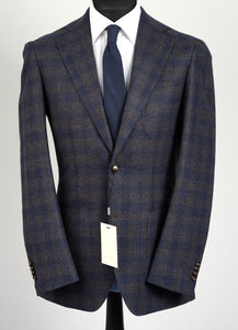New Suitsupply Havana Patch Gray/Blue Check Wool and Cashmere Blazer - Size 38R