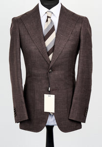 New Suitsupply Havana Brown Plain Wool, Silk and Linen Wide Lapel Blazer - Size 36R