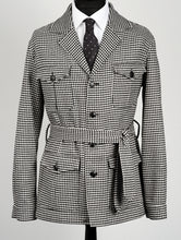 Load image into Gallery viewer, New Suitsupply Sahara Black Houndstooth Wool and Cashmere Safari Jacket - Size 42R