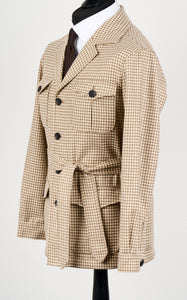 New Suitsupply Sahara Light Brown Houndstooth Wool and Cashmere Safari Jacket - All Sizes Available!