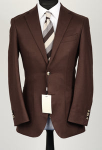 New Suitsupply Havana Brown Plain Circular Wool Flannel Suit - Size 36R