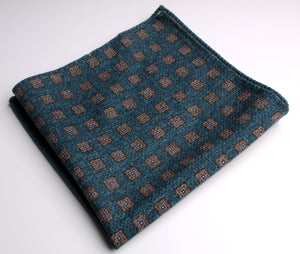 New SUITSUPPLY Teal Flower Virgin Wool and Silk Pocket Square