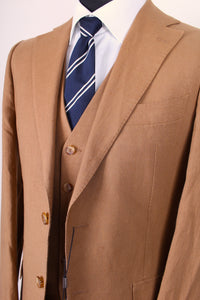 New Suitsupply Lazio Peanut Brown 100% Linen 3 Piece Suit - Size 38R (One of One)