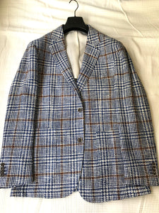 New With Tags SUITSUPPLY HAVANA Blue Check Silk and Cotton Blazer - Size 46S