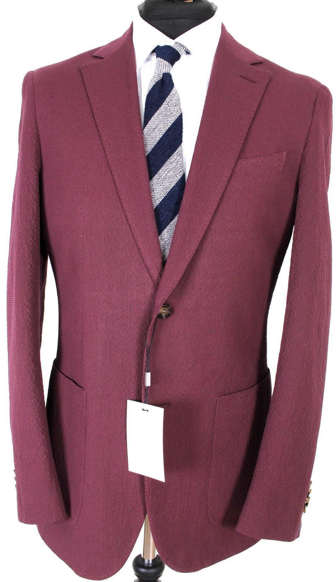NWT Suitsupply Havana Burgundy 100% Cotton Seersucker Suit - Size 40S