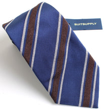 Load image into Gallery viewer, New With Tags SUITSUPPLY Blue and Brown Stripe Silk and Cotton Tie