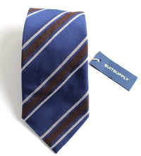 Load image into Gallery viewer, New With Tags SUITSUPPLY Blue and Brown Stripe Silk and Cotton Tie
