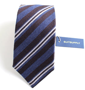 New With Tags SUITSUPPLY Blue and Brown Stripe Wool and Silk Tie