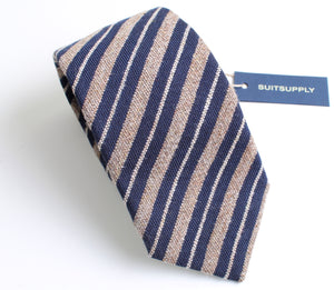 New With Tags SUITSUPPLY Brown and Blue Stripe 100% Wool Tie