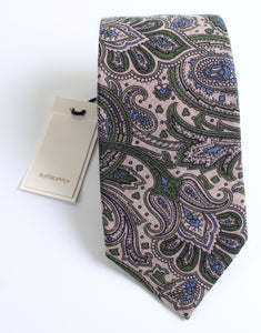 New With Tags SUITSUPPLY Brown and Green Paisley 100% Wool Tie