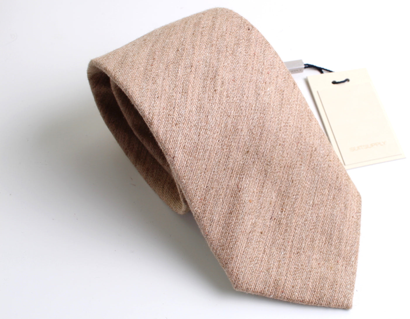 New With Tags SUITSUPPLY Light Brown Plain Silk, Linen and Cotton Tie