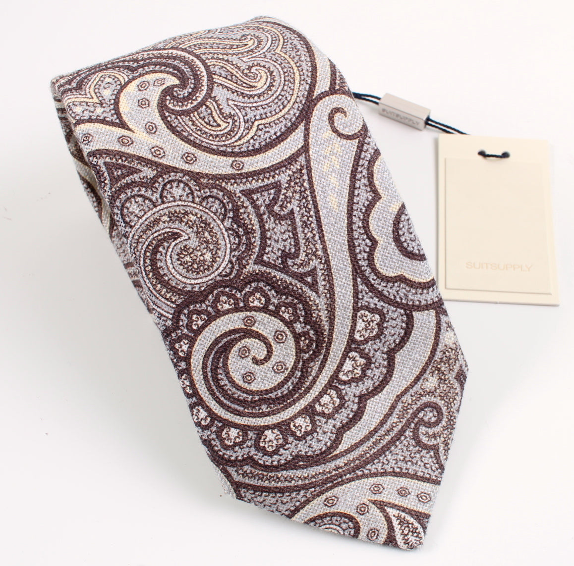 New With Tags SUITSUPPLY Brown Paisley 100% Linen Tie