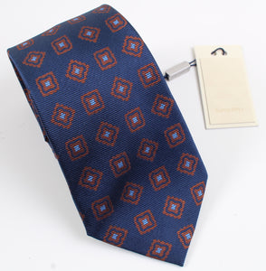 New With Tags SUITSUPPLY Navy and Brown Square 100% Silk Tie