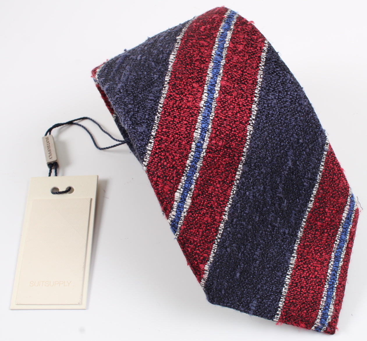 New With Tags SUITSUPPLY Navy Red Stripe 100% Silk Tie