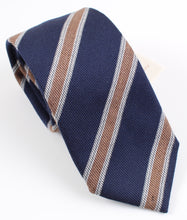 Load image into Gallery viewer, New With Tags SUITSUPPLY Navy Brown Stripe Virgin Wool and Silk Tie