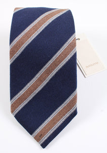 New With Tags SUITSUPPLY Navy Brown Stripe Virgin Wool and Silk Tie