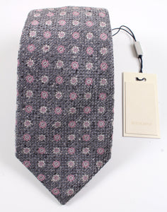 New With Tags SUITSUPPLY Silver and Pink Flower 100% Silk Tie