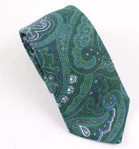 New With Tags SUITSUPPLY Green Paisley 100% Linen Tie