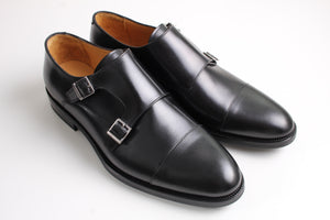 New SUITSUPPLY Black Double Monk Italian Leather Shoes - Size US 9
