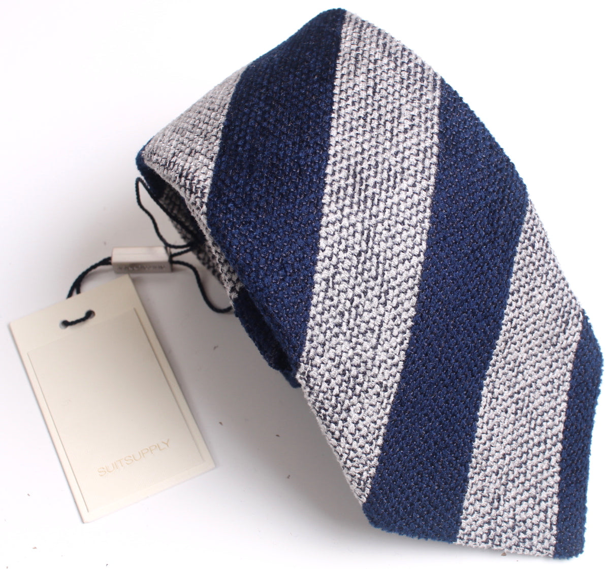New SUITSUPPLY Blue/Gray Stripe 70% Silk Tie