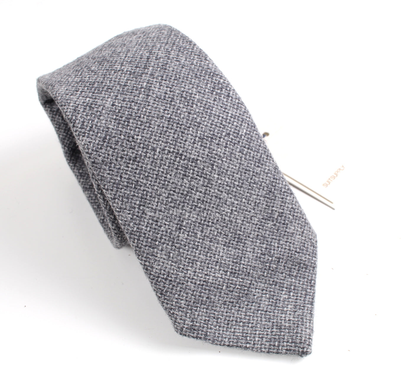 New SUITSUPPLY Gray Plain Wool and Silk Tie