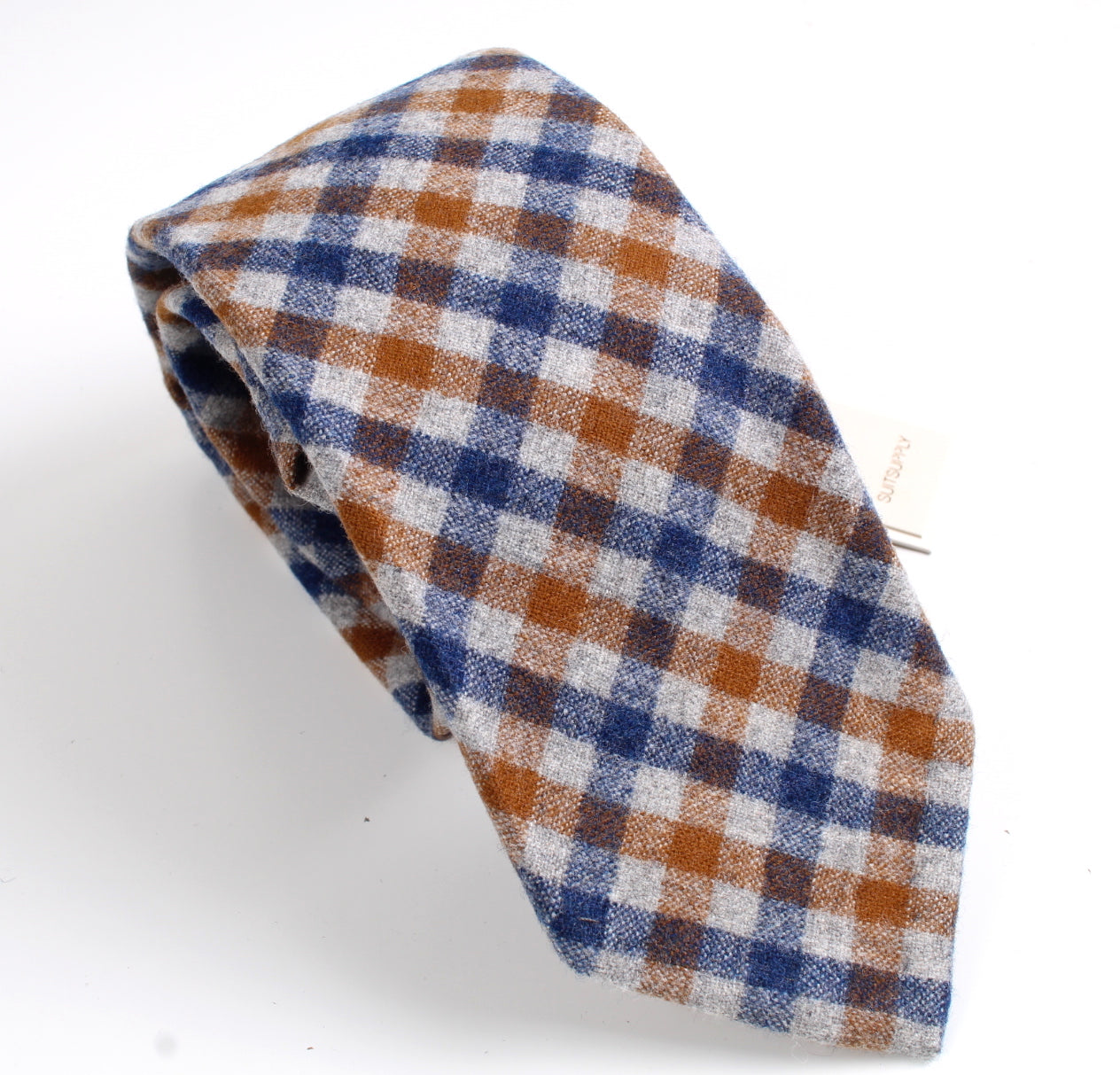 New SUITSUPPLY Brown Check 100 Percent Wool Tie