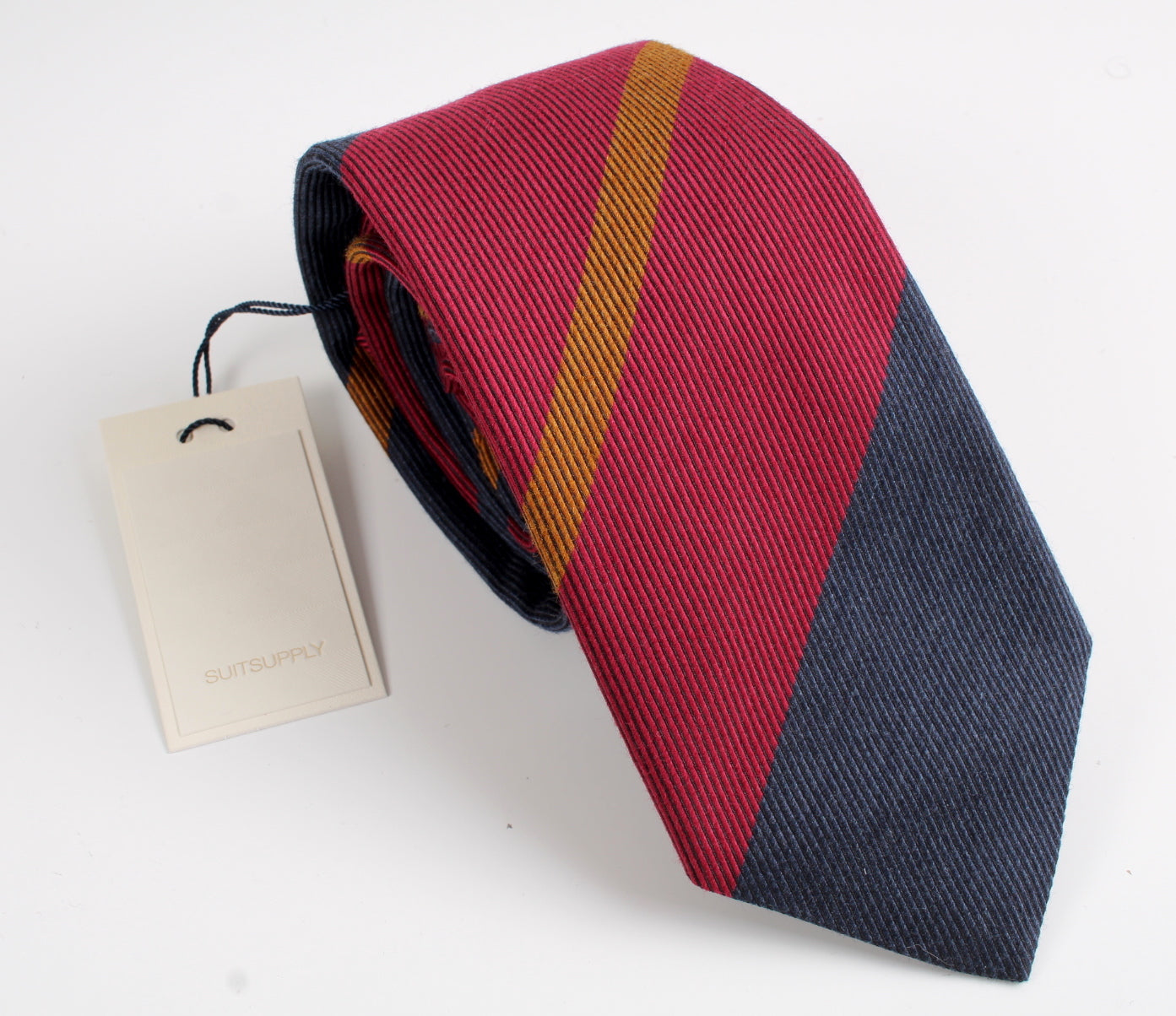 New SUITSUPPLY Red Stripe Wool and Silk Tie