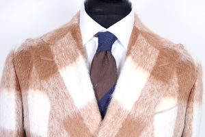 New Suitsupply Bleecker Brown Plaid Super Furry 58% Alpaca DB Coat - Size 38R
