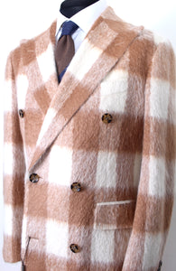 New Suitsupply Bleecker Brown Plaid Super Furry 58% Alpaca DB Coat - Size 38R