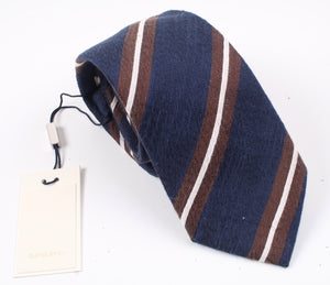 New SUITSUPPLY Navy/Brown Stripe Cotton, Linen And Silk Tie