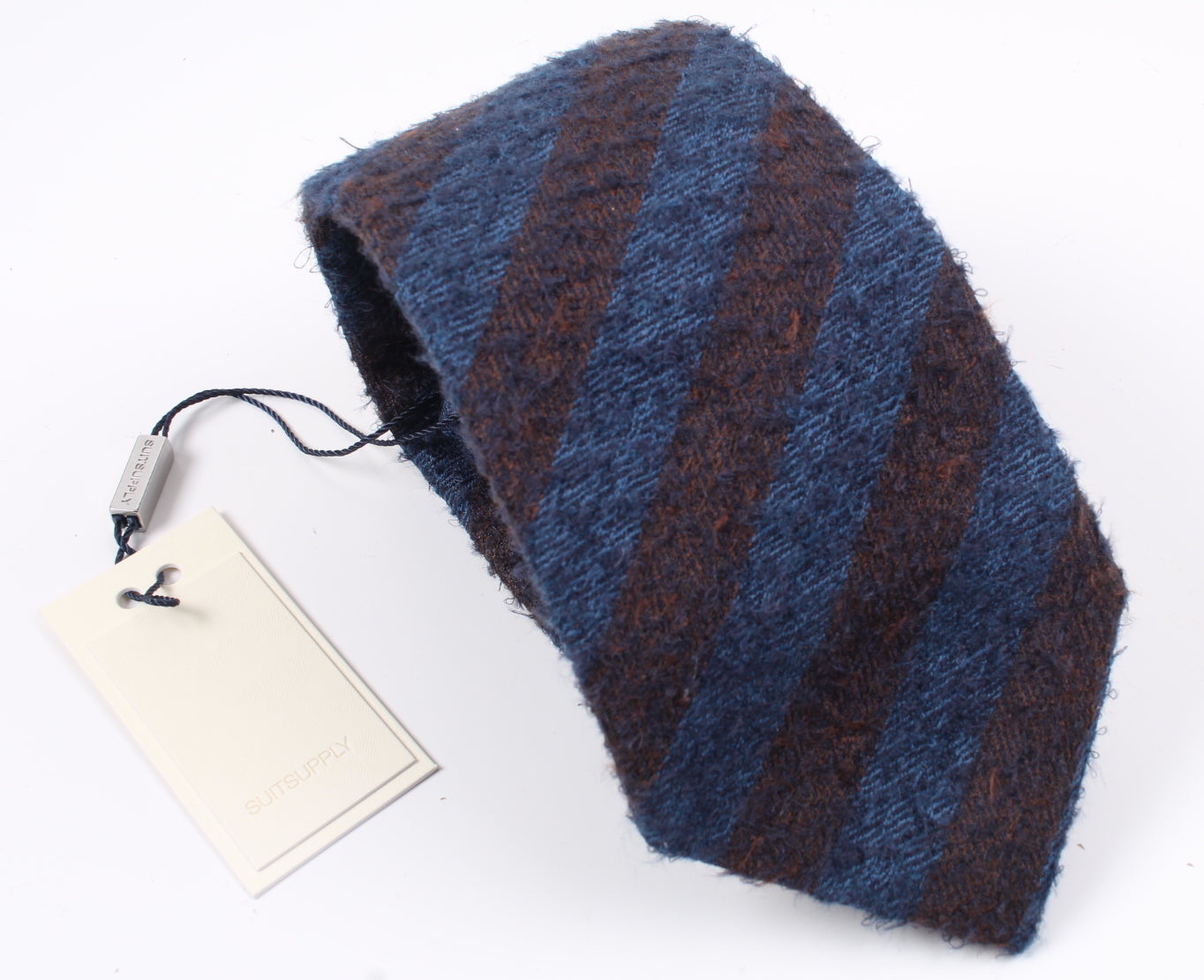 New SUITSUPPLY Blue/Brown Stripe Wool and Silk Tie