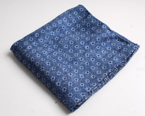 New SUITSUPPLY Blue Flower/Paisley Wool and Silk Double Sided Pocket Square