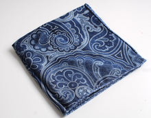 Load image into Gallery viewer, New SUITSUPPLY Blue Flower/Paisley Wool and Silk Double Sided Pocket Square