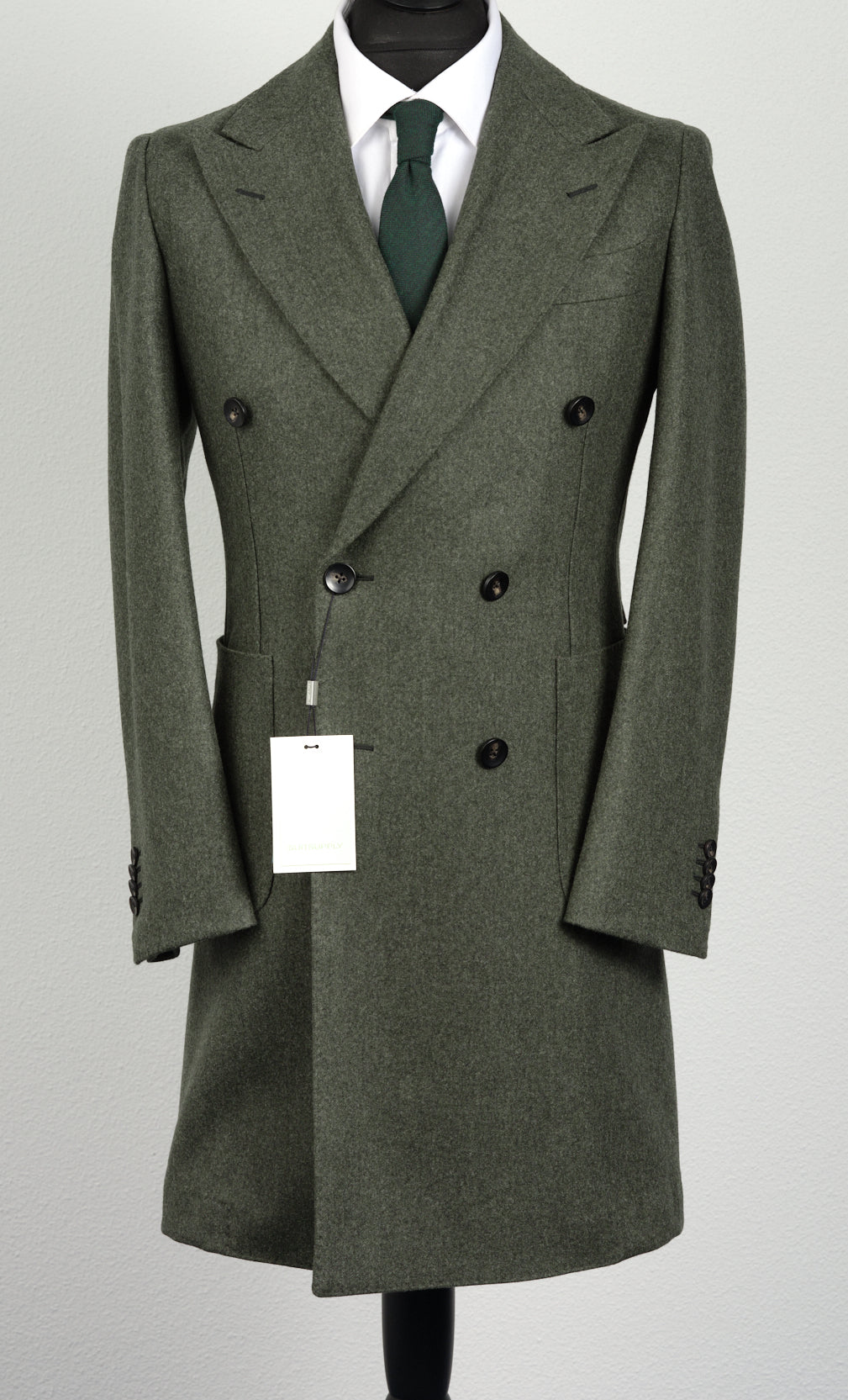 New Suitsupply Lavello Patch Mid Green Circular Wool Flannel DB Coat - Size 36R
