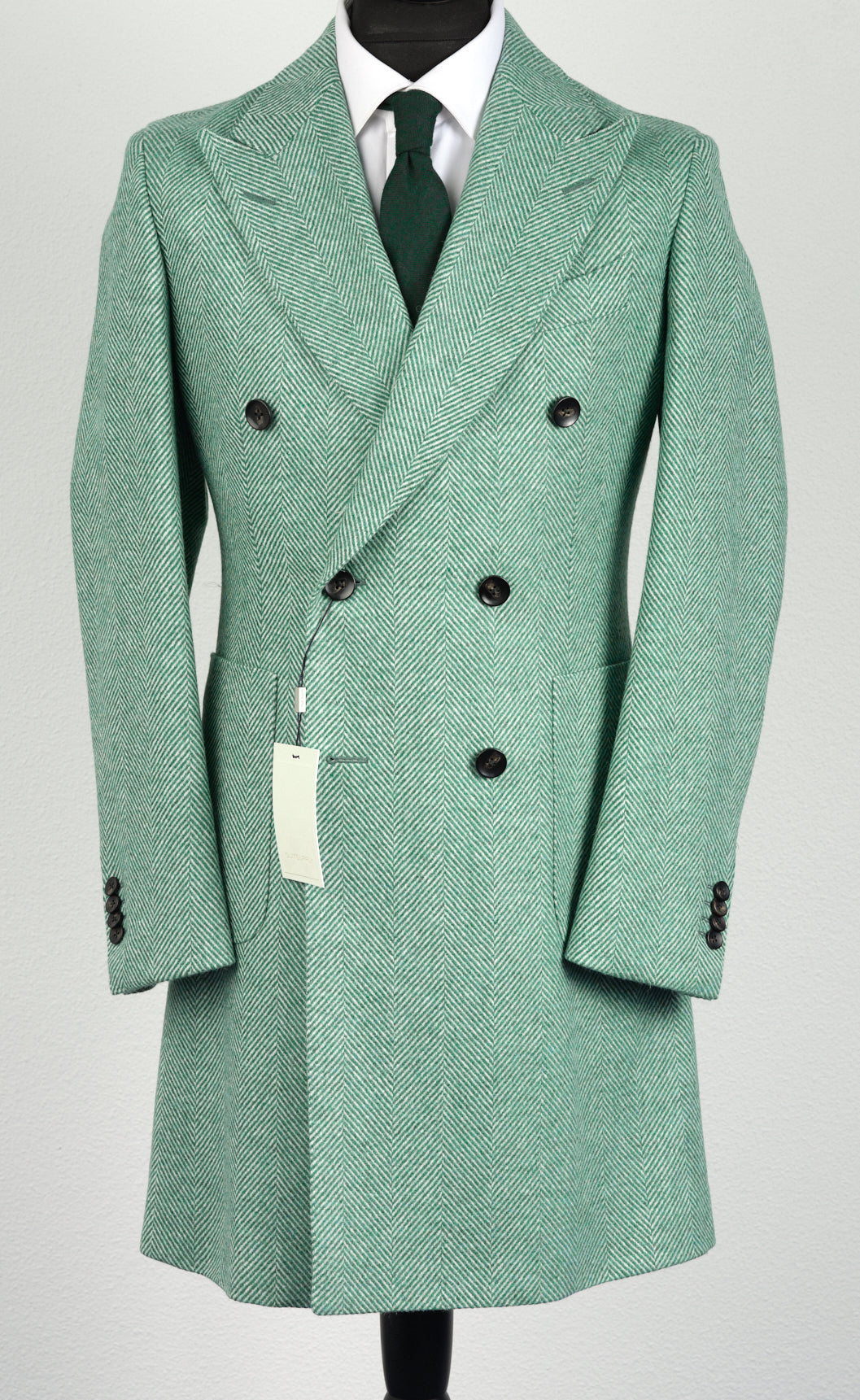 New Suitsupply Lavello Green/Teal Herringbone Pure Wool DB Coat - Size 38R