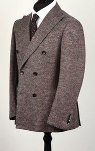 New Suitsupply Havana Gray/Red Stripe 39 Percent Alpaca DB Suit - Size 40R