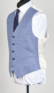 New Suitsupply Ferrara Light Blue Houndstooth Wool, Silk, Linen Waistcoat - Size 42R