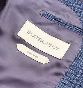 New Suitsupply Lazio Mid Blue Check Wool/Linen 3 Piece Suit - Size 34R, 36R