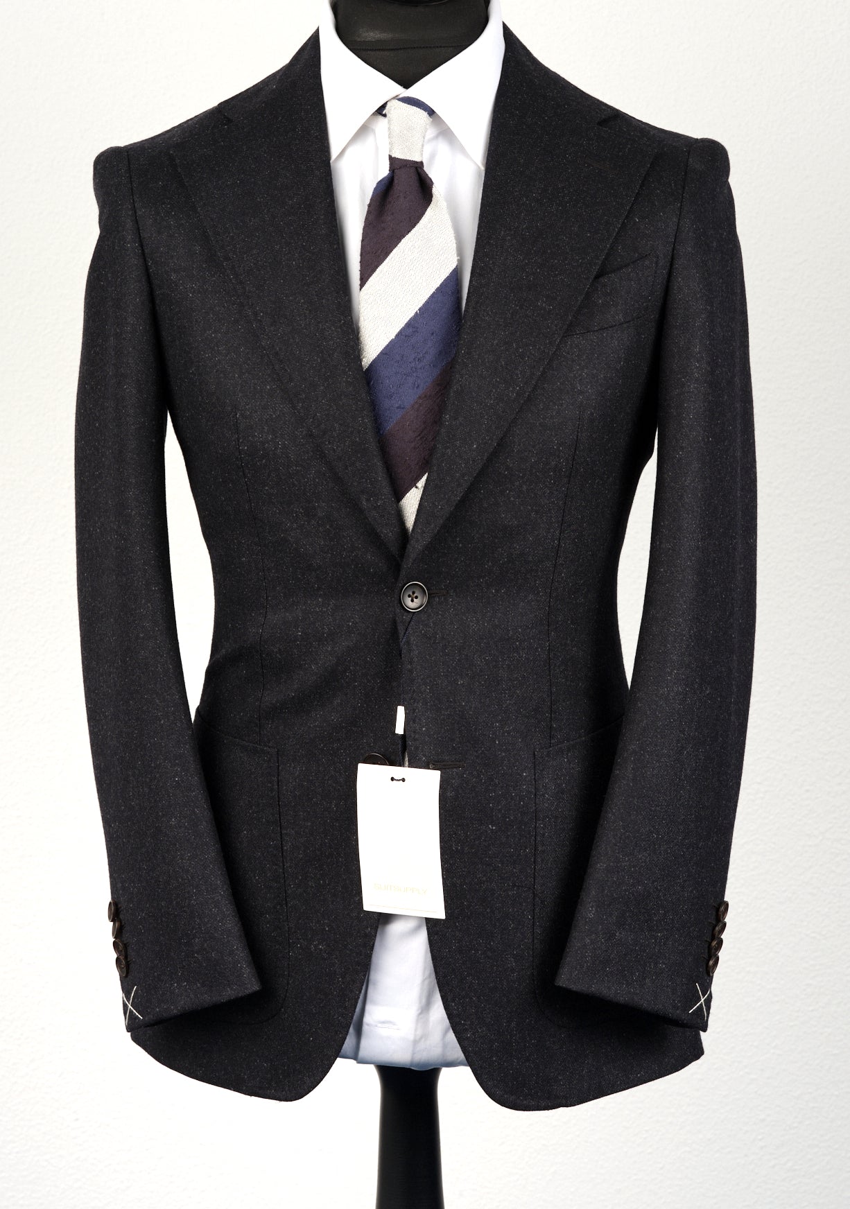 New Suitsupply Havana Dark Gray Wide Lapel Pure Wool Super 120s Flannel Suit - Size 34R