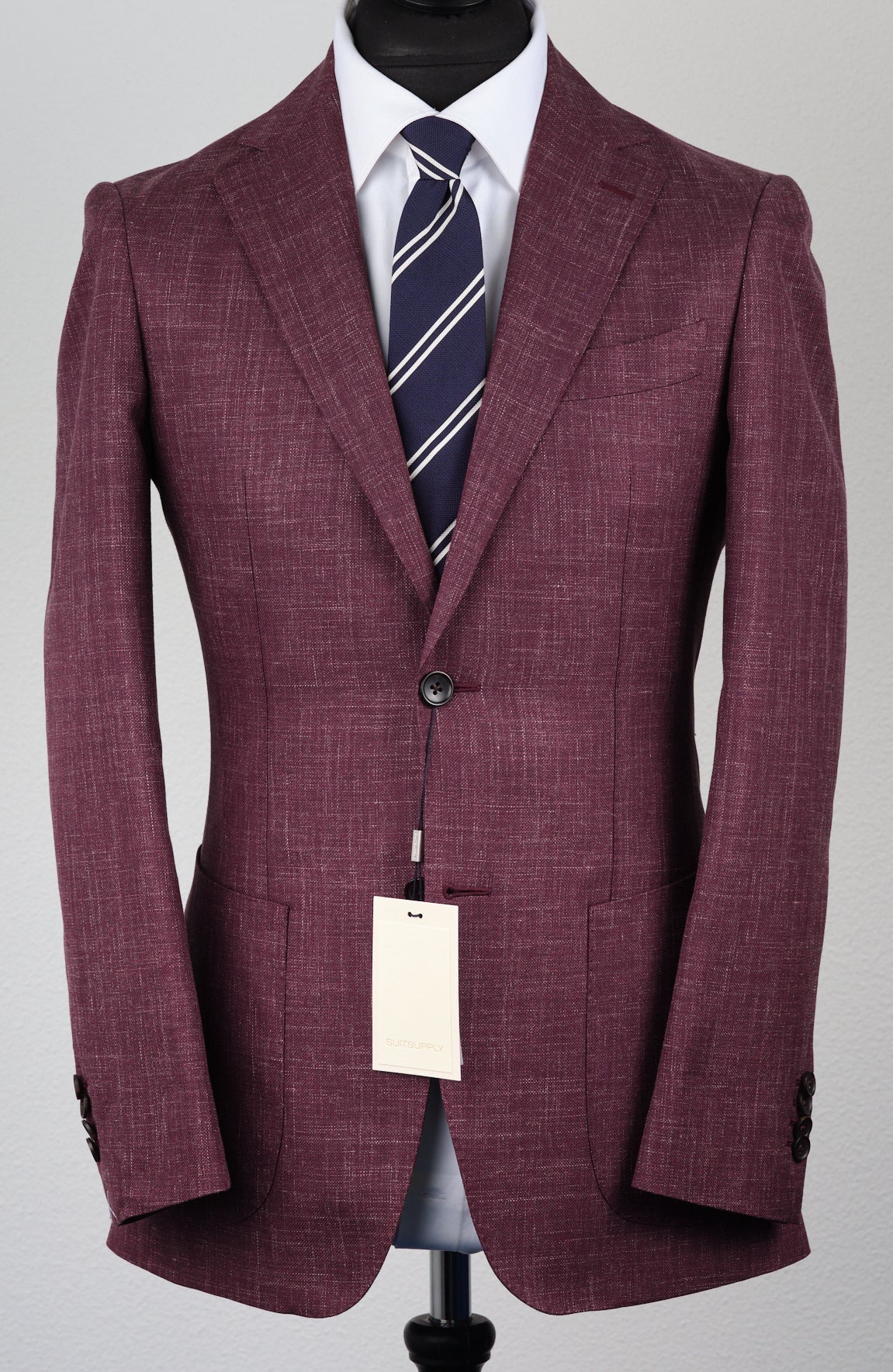 New Suitsupply Havana Purple Wool, Mulberry Silk and Linen Suit - Size 42L