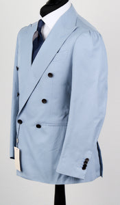 New Suitsupply Havana Light Blue Pure Cotton Unlined Low Button DB Suit - Size 38R