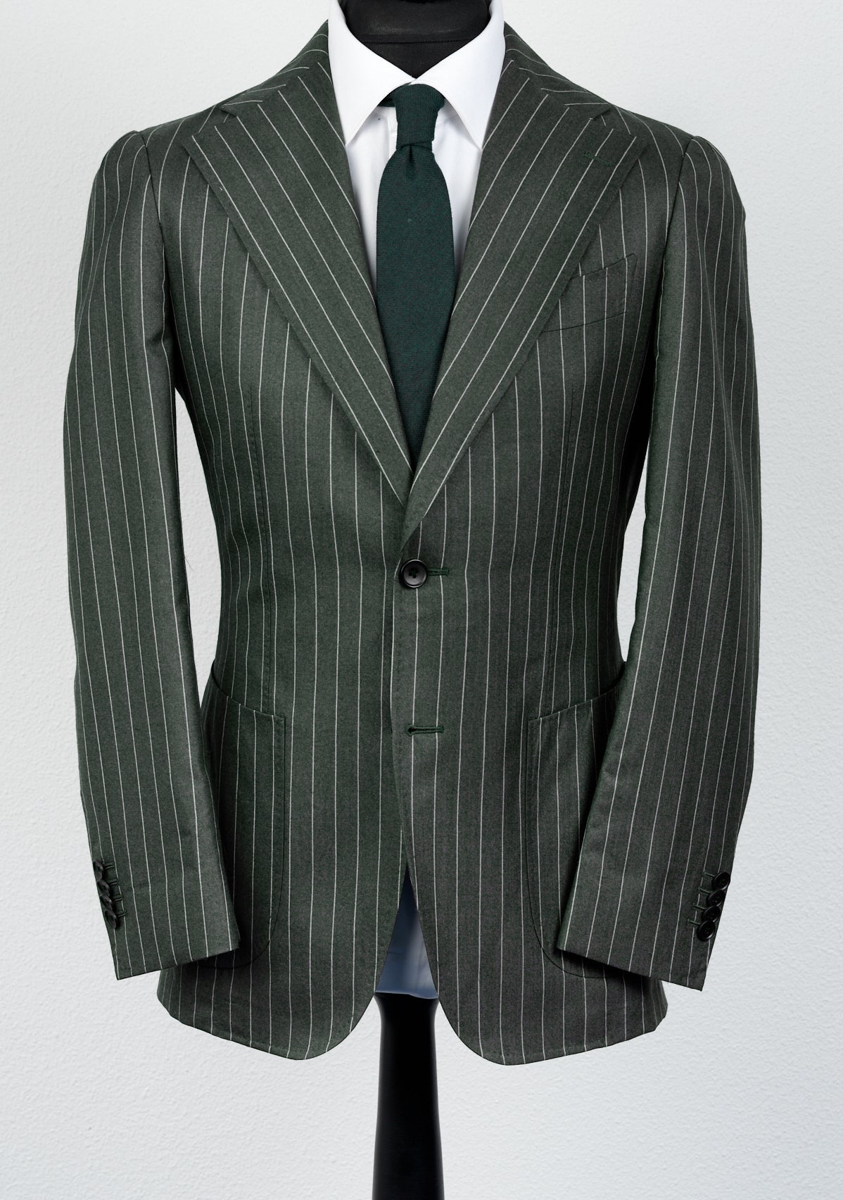 New Suitsupply Havana Wide Lapel Green Pinstripe Wool and Mulberry Silk Suit - Size 38R