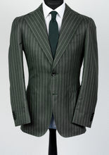Load image into Gallery viewer, New Suitsupply Havana Wide Lapel Green Pinstripe Wool and Mulberry Silk Suit - Size 38R
