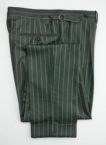 New Suitsupply Havana Wide Lapel Green Pinstripe Wool and Mulberry Silk Suit - Size 38R